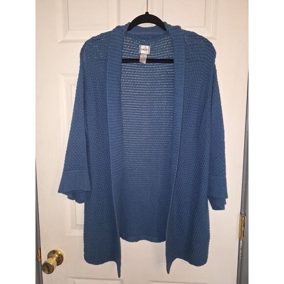 Chico's Open Front Cardigan Sweater Womans 3 US L Teal Chunky‎ Knit Boho Grama - Picture 1 of 7